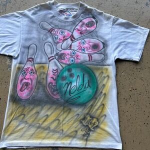 Early 90s Vintage Hanes Airbrush Bowling T‎ Shirt Nite Owls Texas Single Stitch